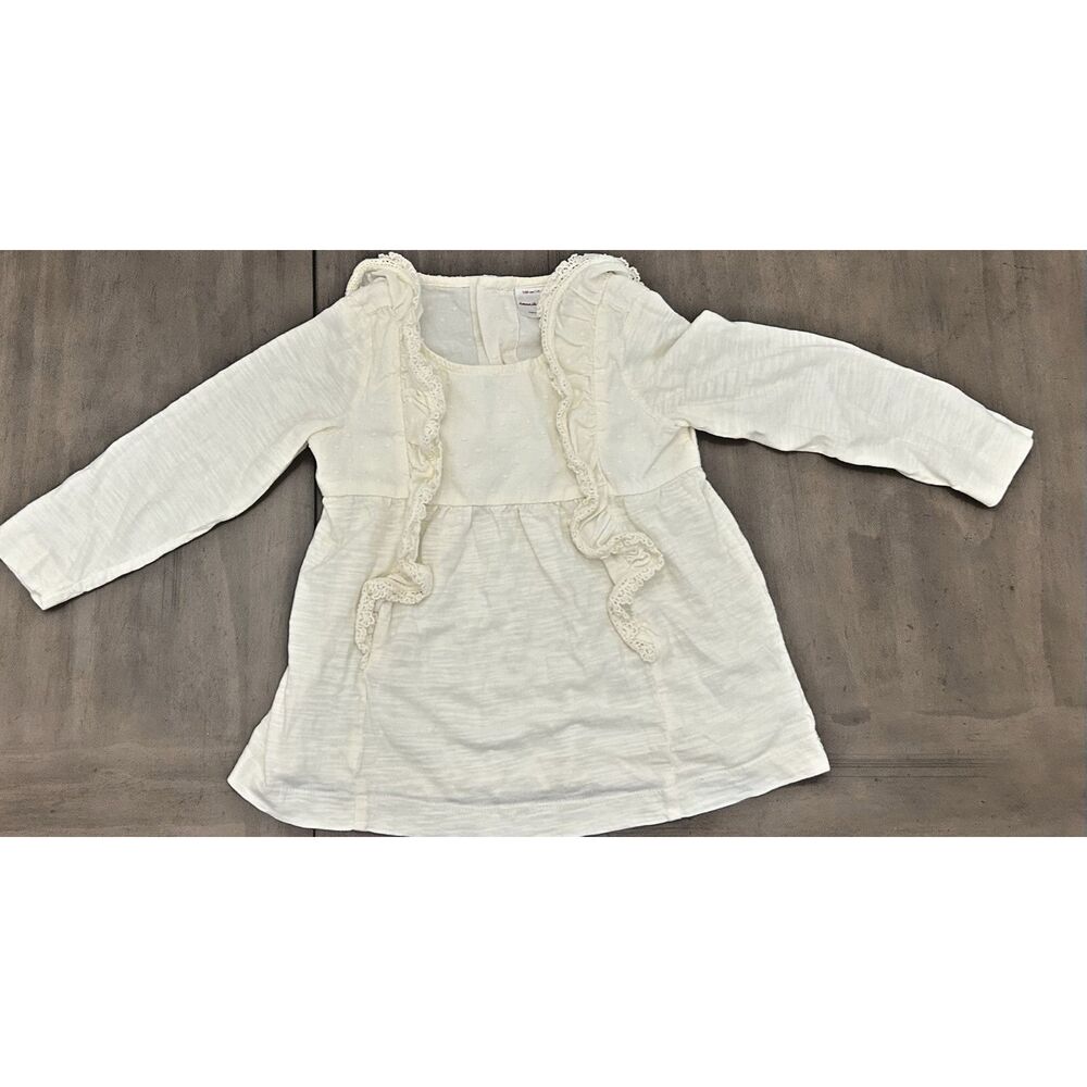 Hanna Andersson Girls Blouse Size 4 Ivory 100% Cotton Long Sleeve Button